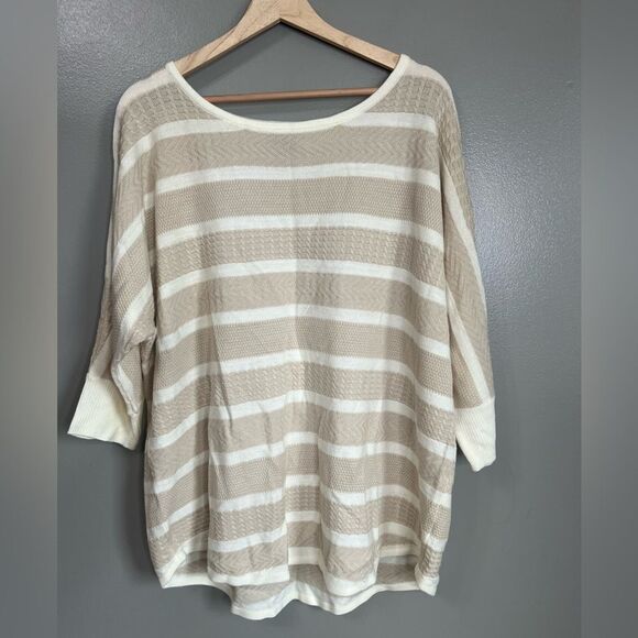 A.N.A tan cream pull over sweater striped knit size 1X coastal beachy office - Picture 1 of 6